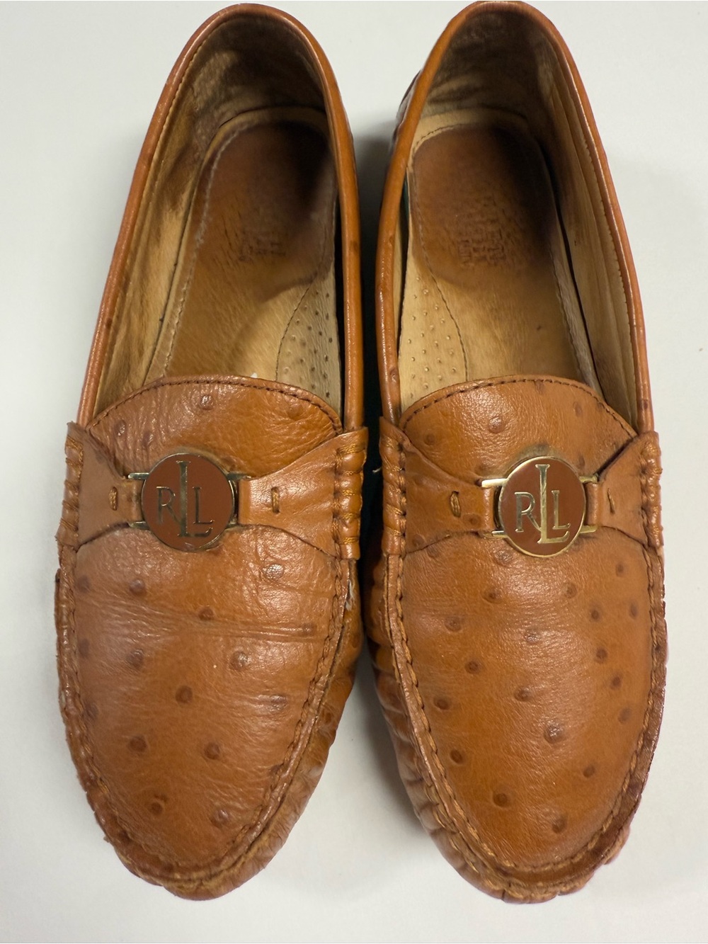 Lauren Ralph Lauren Carley Ostrich Embossed Leather Loafers 8.5B